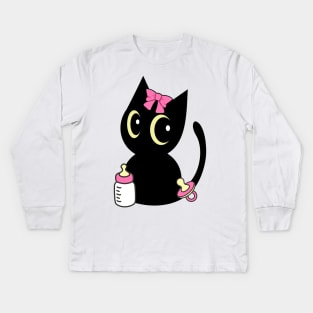 Cute black cat is a baby - girl Kids Long Sleeve T-Shirt